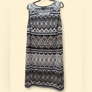 R&M Richards Sleeveless Beige Printed Midi Dress Size 18W Art Teacher Indie